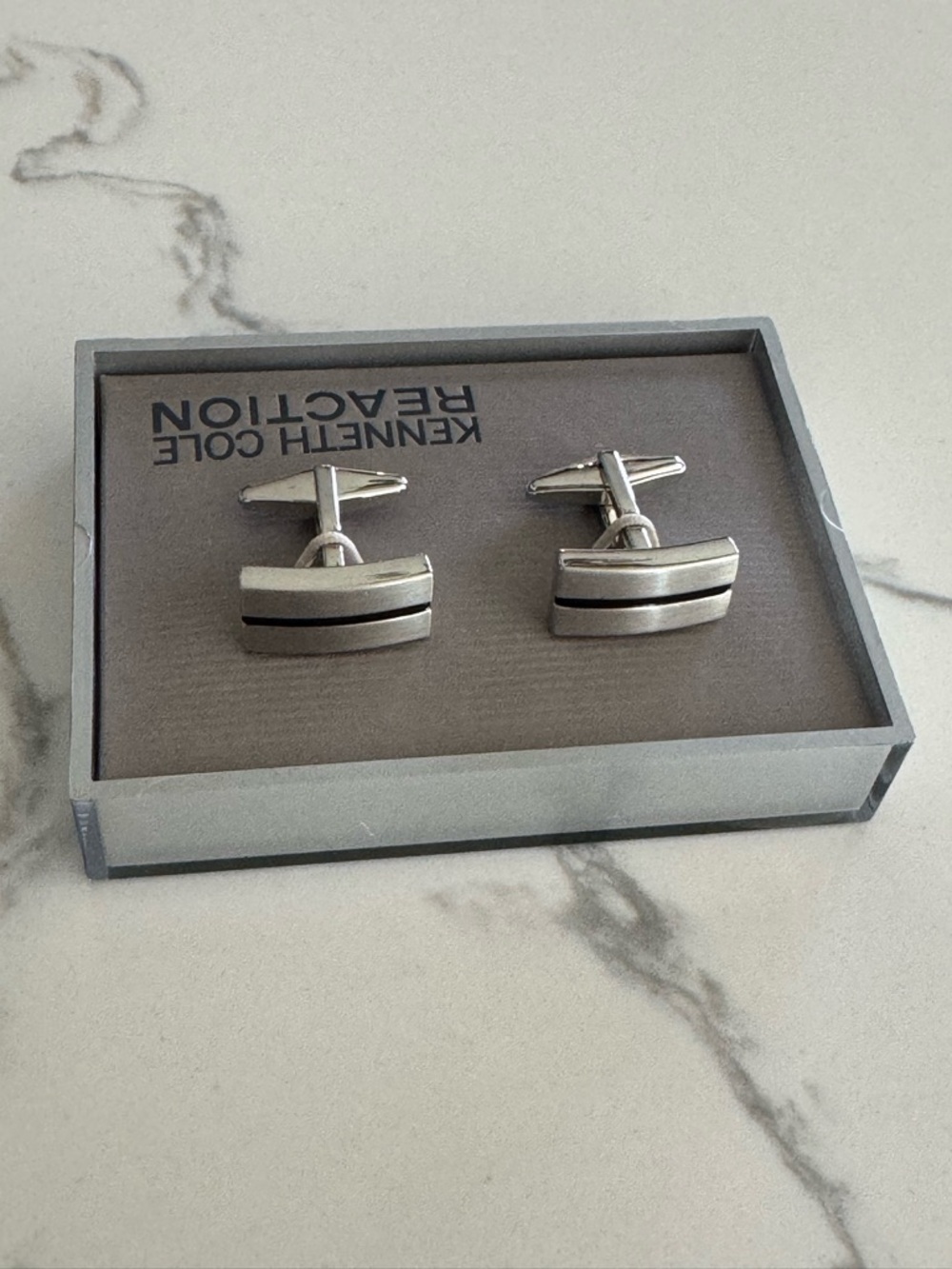 Kenneth Cole Reaction brushed silver-tone metal cufflinks